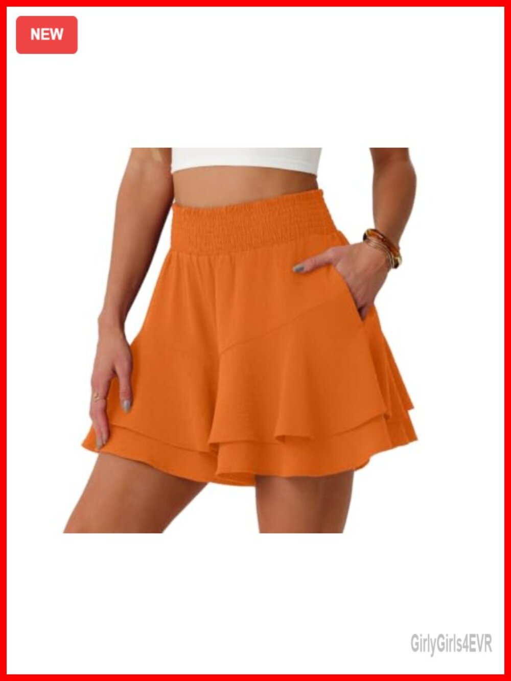 High Waisted Smocked Boho Ruffle Tiered Skorts with Pockets